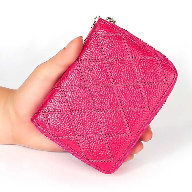 KB213 Diamond Texture Zipper Cowhide Leather Double Row Organ Shape Multiple Card Slots Anti-magnetic RFID Wallet Clutch Bag for Ladies (Blue) by bashfashion