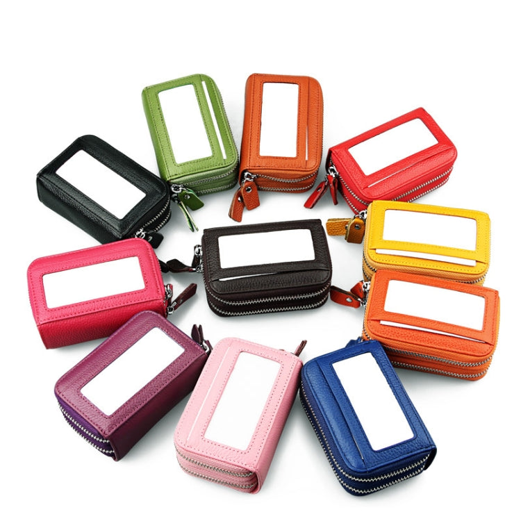 Genuine Cowhide Leather Dual Layer Solid Color Zipper Card Holder Wallet RFID Blocking Coin Purse Card Bag Protective Case with 11 Card Slots & Coin Position, Size: 11*7.5*4.5cm(Green) by bashfashion