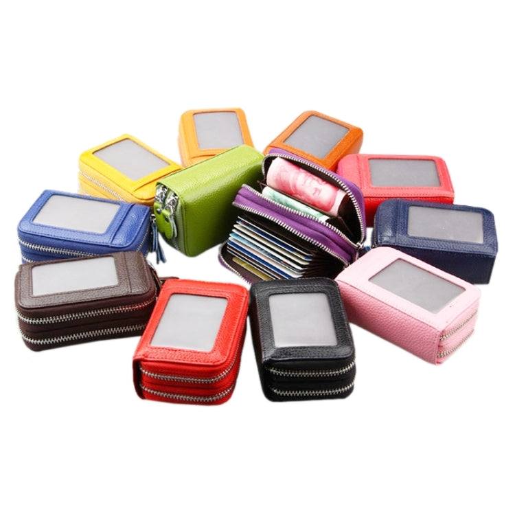 Genuine Leather Dual Layer Zipper Card Holder Wallet RFID Blocking Purse, Size: 10.5x7.0x4.0cm(Brown) by bashfashion