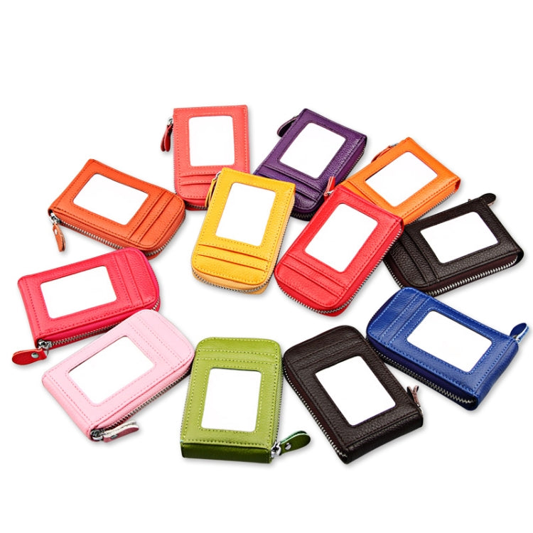 Genuine Cowhide Leather Solid Color Zipper Vertical Card Holder Wallet RFID Blocking Card Bag Protect Case with 12 Card Slots, Size: 11.5*7.5cm(Yellow) by bashfashion