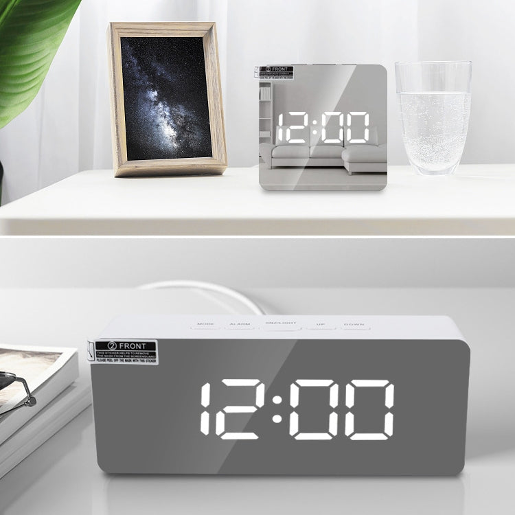 TS-S69-HW Multifunctional LED Alarm Clock Battery / Plug-in Charging Dual-purpose Make-up Mirror Clock(Grey White) by bashfashion