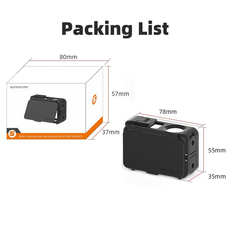 For DJI Osmo Action 5 Pro / 4 / 3 Sunnylife Protective Case Frame Mount Adapter Sun Hood Housing Case (Black) by Sunnylife