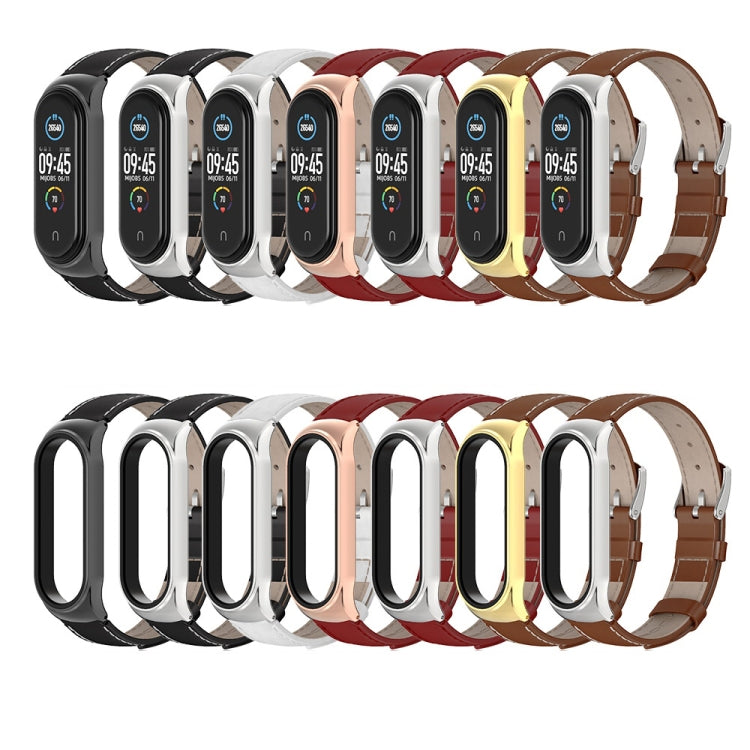 For Xiaomi Mi Band 6 / 5 / 4 / 3 Mijobs CS First Layer Cowhide Watch Band(Black + Silver) by MIJOBS