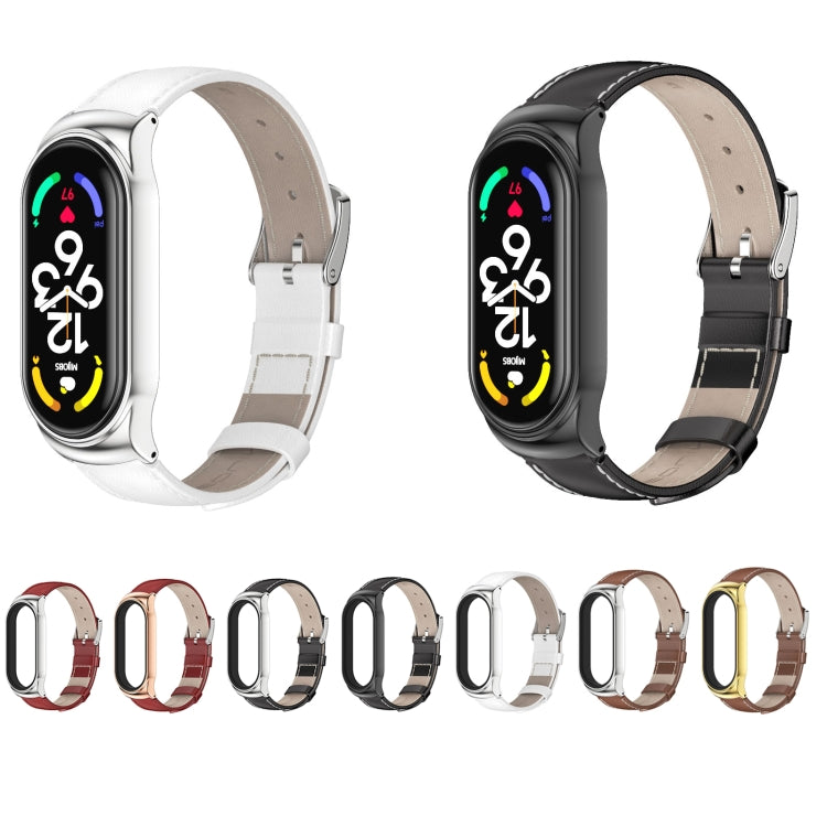 For Xiaomi Mi Band 7 / 7 NFC MIJOBS CS Metal Case Genuine Leather Top Layer Cowhide Watch Band(Red Rose Gold) by MIJOBS