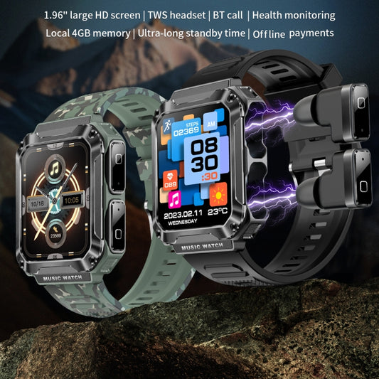 OVISEN T93 1.96 inch IPS Screen 2 in 1 Bluetooth Headset Smart Watch, Supports Blood Oxygen Monitoring/Bluetooth Music(Green) by bashfashion