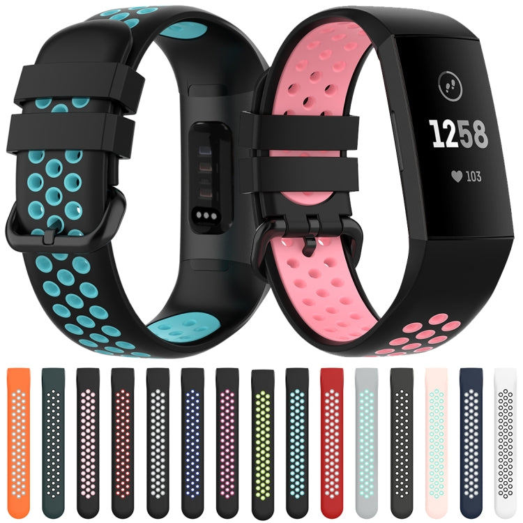 For Fitbit Charge 4 / Charge 3 / Charge 3 SE Watch Button Two Colors Silicone Replacement Strap Watchband(Grey Teal) by bashfashion