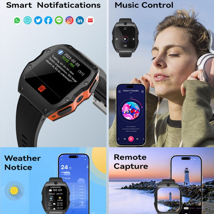 Model X 1.99 inch IP68 Waterproof Android 9.0 4G Dual Cameras Matte Smart Watch, Specification:2GB+16GB(Black) by bashfashion