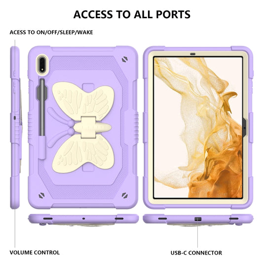 For Samsung Galaxy Tab S9+ Butterfly Kickstand Heavy Duty Hard Rugged Tablet Case(Beige+Raro Purple) by bashfashion