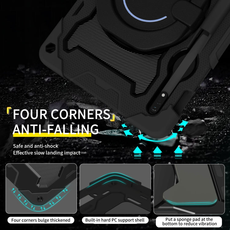 For Samsung Galaxy Tab S9 Armor Portable Rotating Ring Holder Silicone Tablet Case(Black) by bashfashion