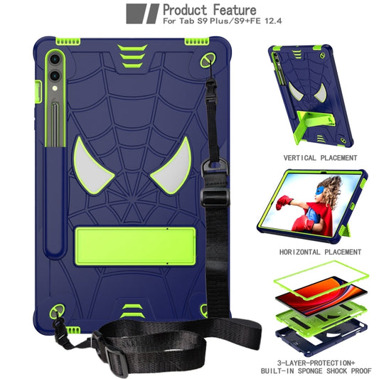 For Samsung Galaxy Tab S9 FE+ / S9+ Fold-Holder Spider Silicone Hybrid PC Tablet Case(Navy Yellow Green) by bashfashion