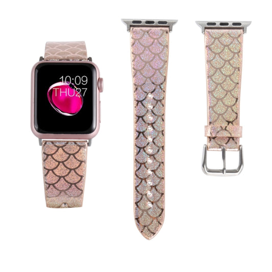 For Apple Watch 5 & 4 40mm / 3 & 2 & 1 38mm Discolor Glitter Fish Scale Texture Watch Band(Rose Gold) by bashfashion