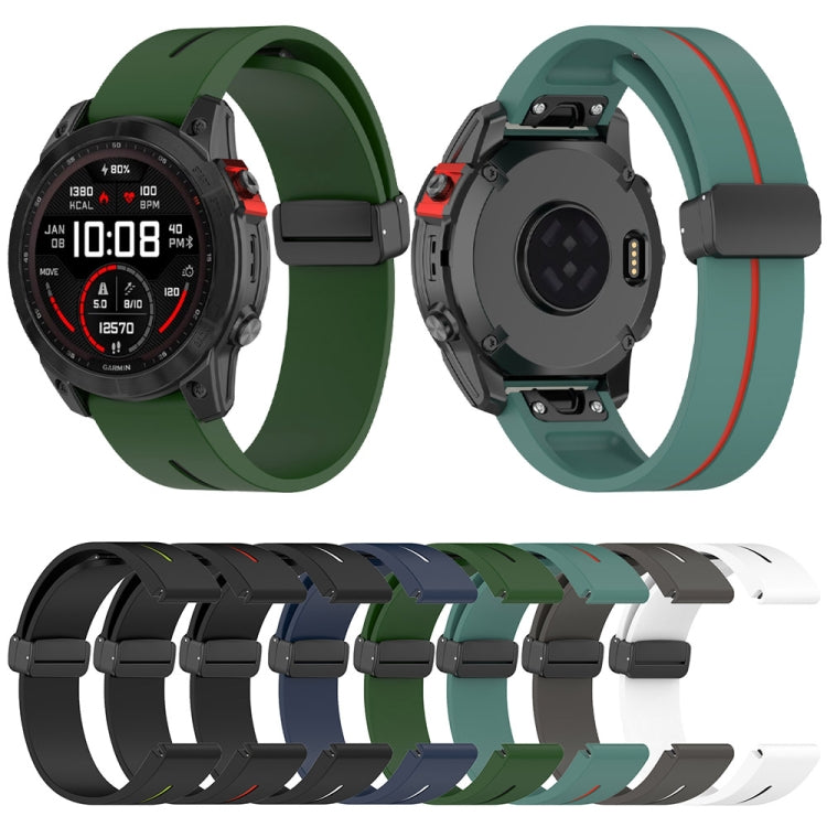 For Garmin Fenix 7 Two Color Magnetic Folding Black Buckle Silicone Watch Band(Army Green Black) by bashfashion