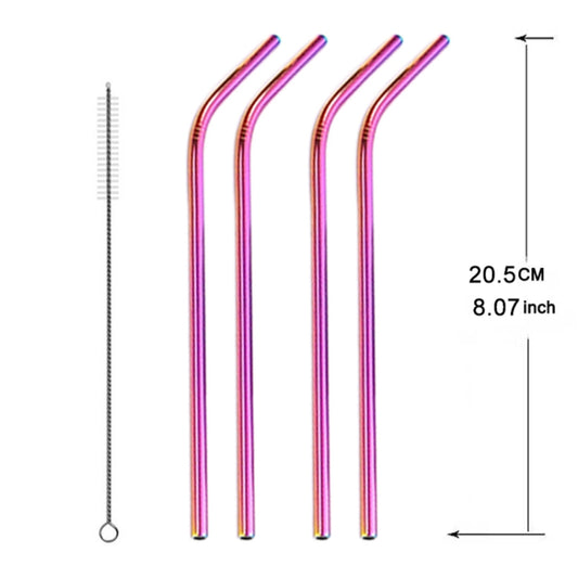 5pcs Reusable Stainless Steel Bent Drinking Straw + Cleaner Brush Set Kit, 215*8mm(Colour) by bashfashion