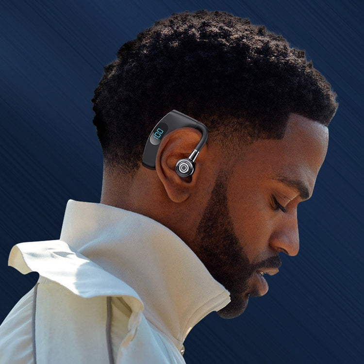 V12 Bluetooth 5.2 Business Hanging Ear Style Smart LED Digital Display Wireless Bluetooth Earphone with Charging Box (Blue) by bashfashion