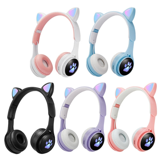 B30 Cat Paw Cat Ears Colorful Luminous Foldable Bluetooth Headset with 3.5mm Jack & TF Card Slot(White) by bashfashion
