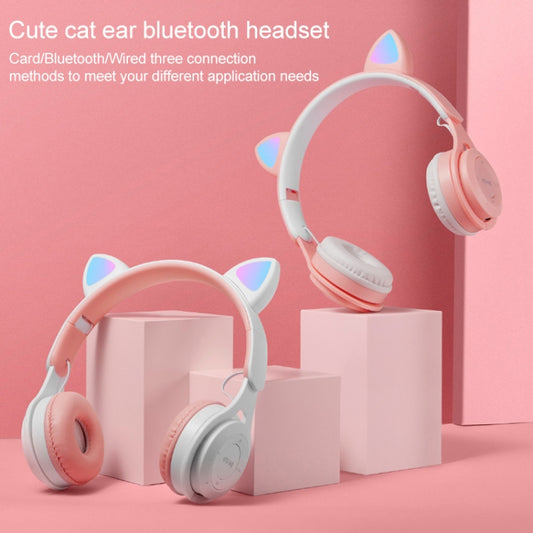 M6 Luminous Cat Ears Pure-color Foldable Bluetooth Headset with 3.5mm Jack & TF Card Slot (White) by bashfashion