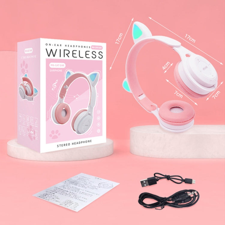 M6 Luminous Cat Ears Pure-color Foldable Bluetooth Headset with 3.5mm Jack & TF Card Slot (White) by bashfashion