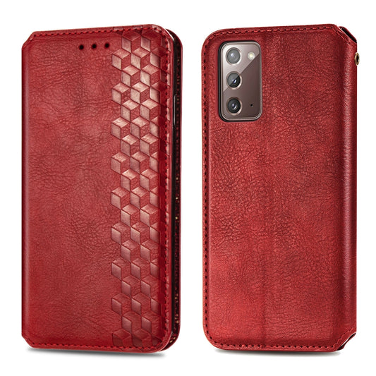 For Samsung Galaxy Note20 Ultra Cubic Grid Pressed Horizontal Flip Magnetic PU Leather Case with Holder & Card Slots & Wallet(Red) by bashfashion