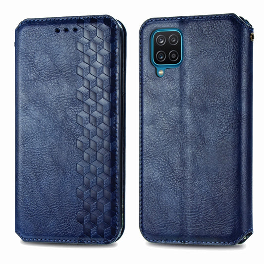 For Samsung Galaxy A12 Cubic Grid Pressed Horizontal Flip Magnetic PU Leather Case with Holder & Card Slots & Wallet(Blue) by bashfashion