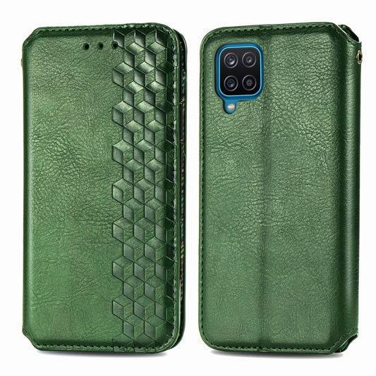 For Samsung Galaxy A12 Cubic Grid Pressed Horizontal Flip Magnetic PU Leather Case with Holder & Card Slots & Wallet(Green) by bashfashion
