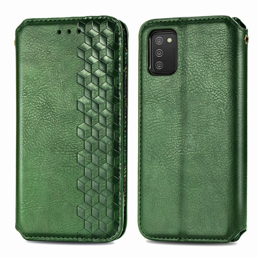 For Samsung Galaxy A02s(US Edition) Cubic Grid Pressed Horizontal Flip Magnetic PU Leather Case with Holder & Card Slots & Wallet(Green) by bashfashion