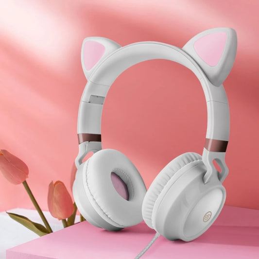 P28 Cat Ear Wired Headphone Music Stereo Headset with Microphone by bashfashion