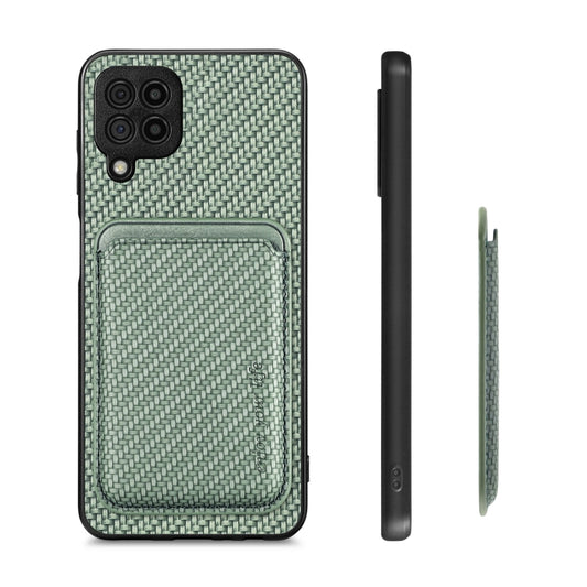 For Samsung Galaxy A22 4G Carbon Fiber Leather Card Magsafe Magnetic Phone Case(Green) by bashfashion