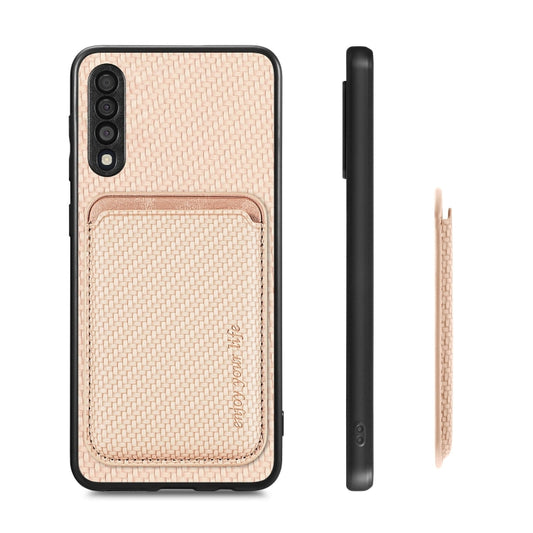 For Samsung Galaxy A50 Carbon Fiber Leather Card Magsafe Magnetic Phone Case(Khaki) by bashfashion