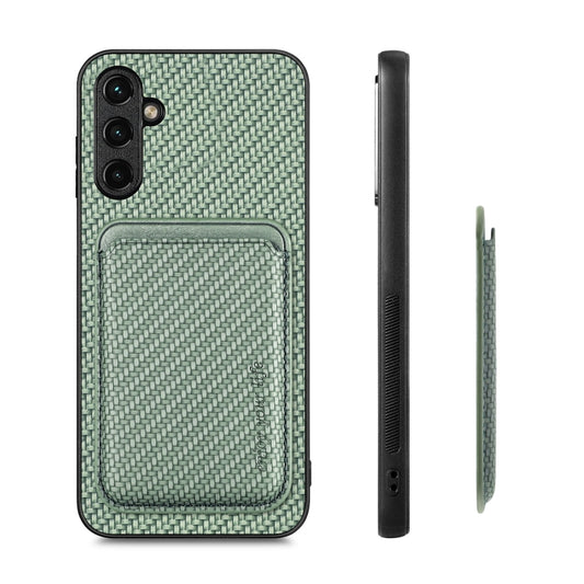 For Samsung Galaxy A34 5G Carbon Fiber Leather Card Magsafe Magnetic Phone Case(Green) by bashfashion
