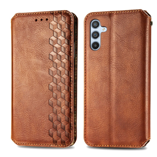 For Samsung Galaxy A34 5G Cubic Grid Pressed Magnetic Leather Phone Case(Brown) by bashfashion