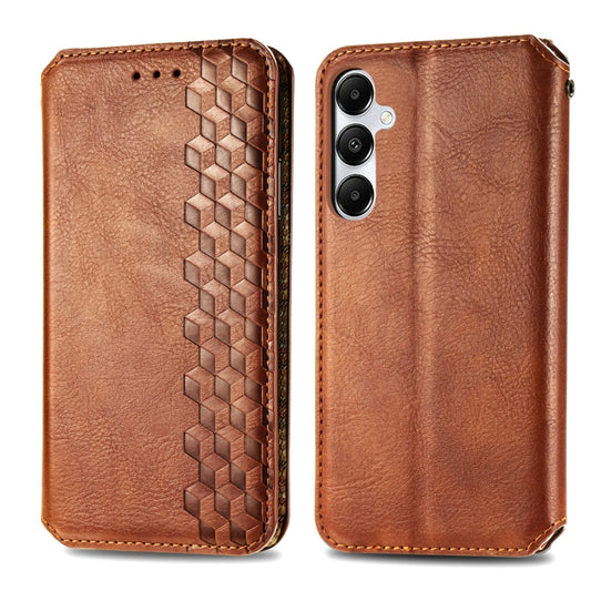 For Samsung Galaxy A35 5G Cubic Grid Pressed Magnetic Leather Phone Case(Brown) by bashfashion
