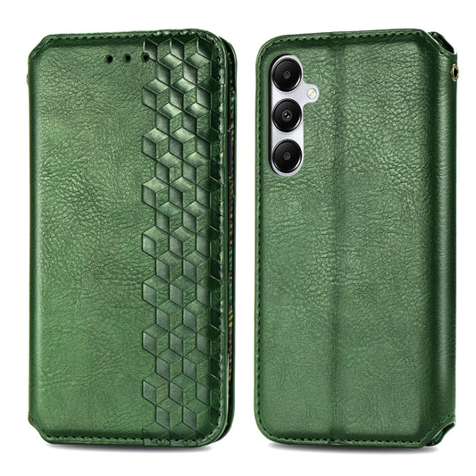 For Samsung Galaxy A55 5G Cubic Grid Pressed Magnetic Leather Phone Case(Green) by bashfashion