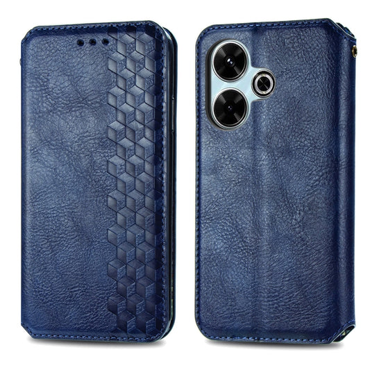 For Redmi 13 4G Cubic Grid Pressed Magnetic Leather Phone Case(Blue) by bashfashion