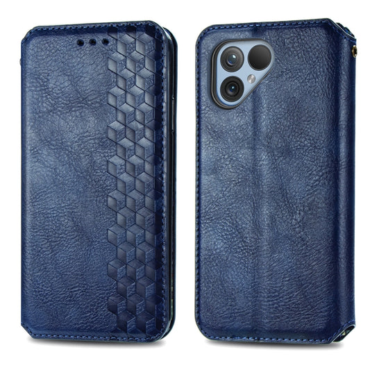 For Fairphone 5 Cubic Grid Pressed Magnetic Leather Phone Case(Blue) by bashfashion