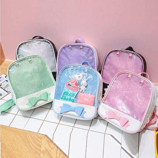 Transparent Children Backpack Cute Bow Bags Mini Schoolbag(Pink) by bashfashion