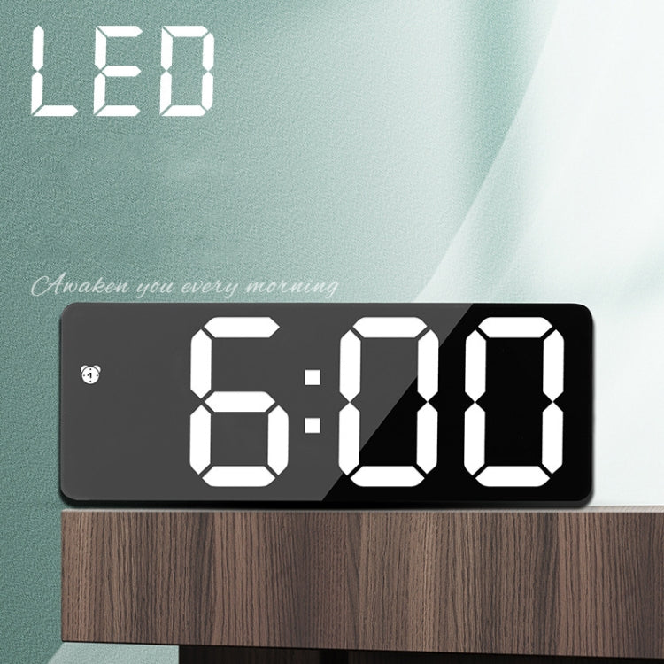 Mirror Bedside Alarm Clock Battery Plug-In Dual-Purpose LED Clock, Colour: Arc-shaped White Shell (Mirror White Light) by bashfashion
