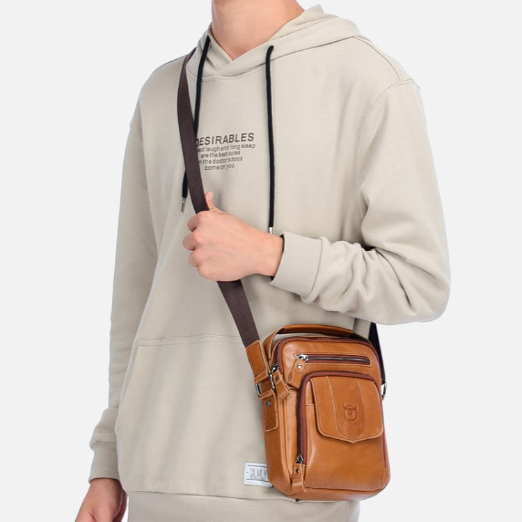 BULL CAPTAIN 777 Men Leather Shoulder Bag First-Layer Cowhide Retro Large Capacity Satchel(Black) by BULL CAPTAIN