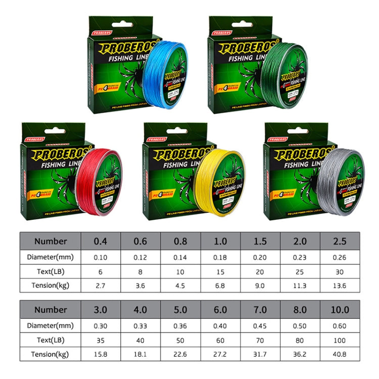 2 PCS PROBEROS 4 Edited 100M Strong Horse Fish Line, Line number: 0.8 / 10LB(Yellow) by PROBEROS