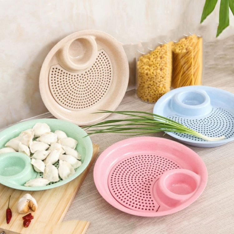 10pcs With Flavour Dish Dumpling Plate Wheat Straw Double Layer Drain Dish(Khaki) by bashfashion