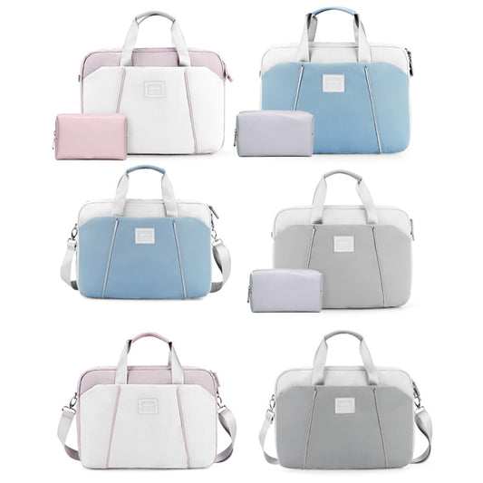 13.3-14 inch Computer Handheld Messenger Bag For Apple MacBook / Huawei / Xiaomi / Basne(Ladder tape light blue+gray PU power package) by bashfashion