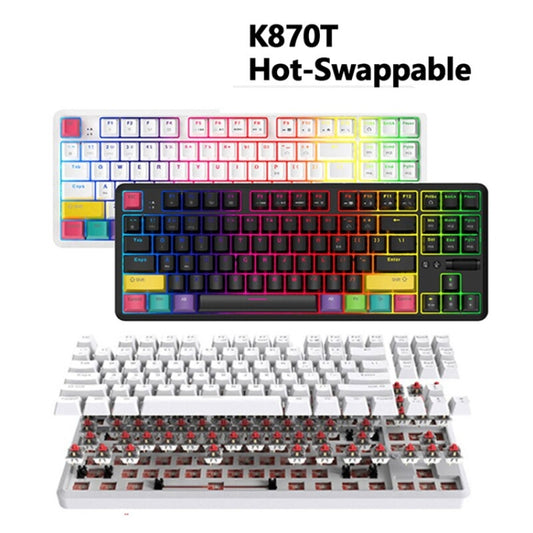 Ajazz K870T 87-Key Hot Swap Bluetooth/Wired Dual Mode RGB Backlight Office Game Mechanical Keyboard Red Shaft (White) by Ajazz