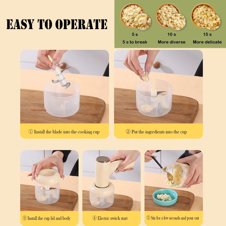 2 in 1 Portable Wireless Garlic Chopper Egg Beater Mixer Cooking Machine(Khaki) by bashfashion