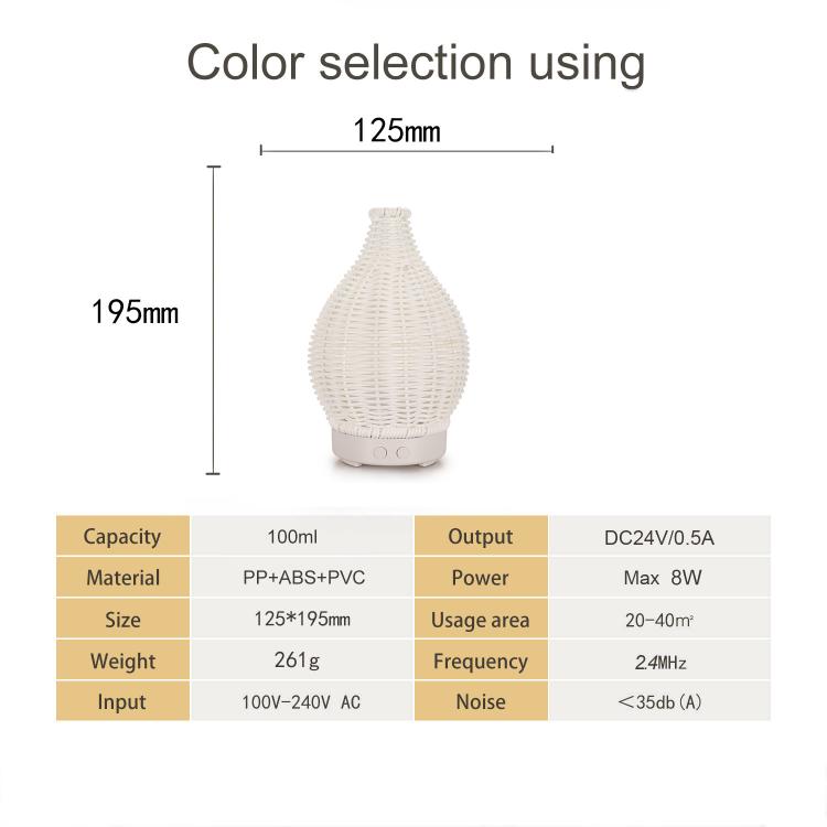 24V EU Plug 100ML Hollow Rattan Ultrasonic Humidifier & Aromatherapy Diffuser with 7-Color LED Lights(Dark Wood Grain) by bashfashion