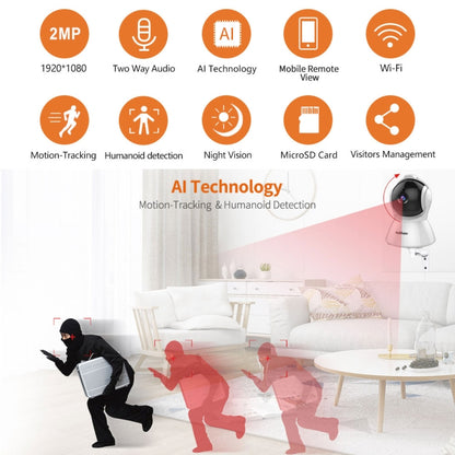 SriHome SH025 2.0 Million Pixels 1080P HD AI Auto-tracking IP Camera, Support Two Way Audio / Motion Tracking / Humanoid Detection / Night Vision / TF Card, AU Plug by SriHome