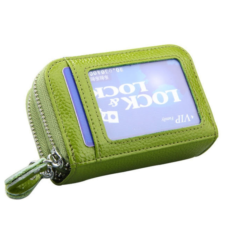 Genuine Leather Dual Layer Zipper Card Holder Wallet RFID Blocking Purse, Size: 10.5x7.0x4.0cm(Green) by bashfashion