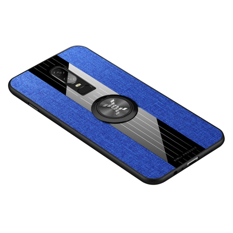 For OnePlus 6 XINLI Stitching Cloth Texture Shockproof TPU Protective Case with Ring Holder(Blue) by XINLI