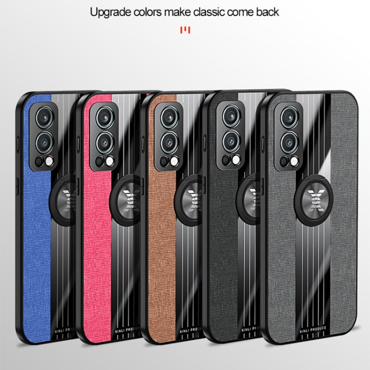 For OnePlus Nord 2 5G XINLI Stitching Cloth Texture TPU Phone Case with Ring Holder(Blue) by XINLI