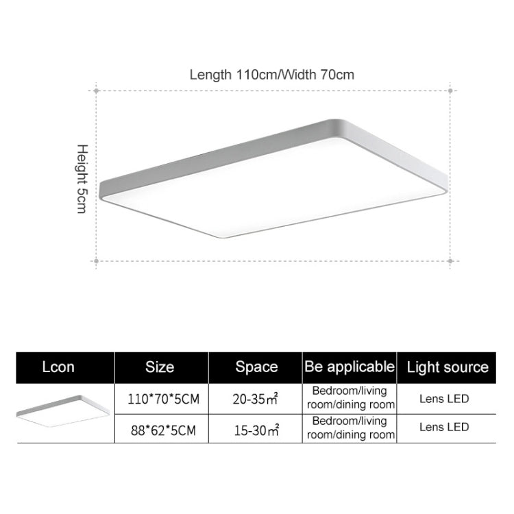 Macaron LED Rectangle Ceiling Lamp, White Light, Size:110x70cm(Black) by bashfashion