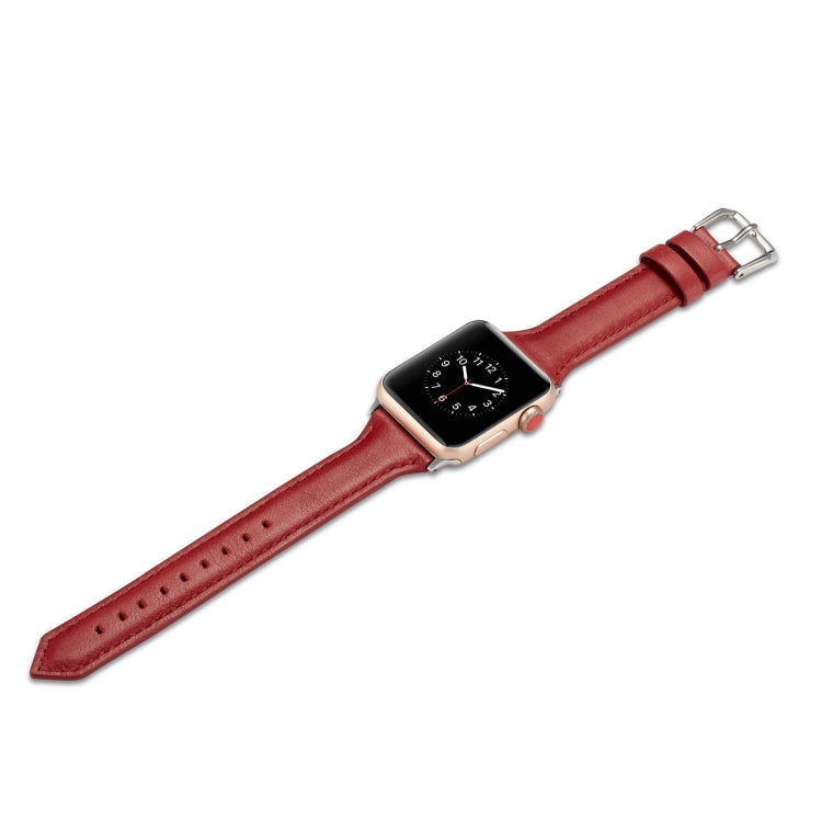 For Apple Watch 5/4 40mm & 3/2/1 38mm Thin Leather Watch Band(Red) by bashfashion