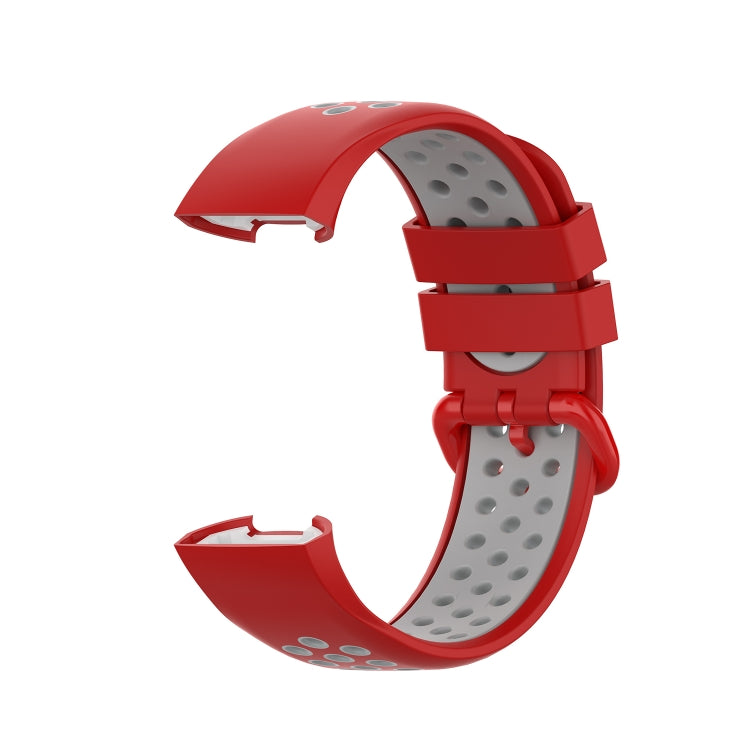 For Fitbit Charge 4 / Charge 3 / Charge 3 SE Watch Button Two Colors Silicone Replacement Strap Watchband(Red Grey) by bashfashion